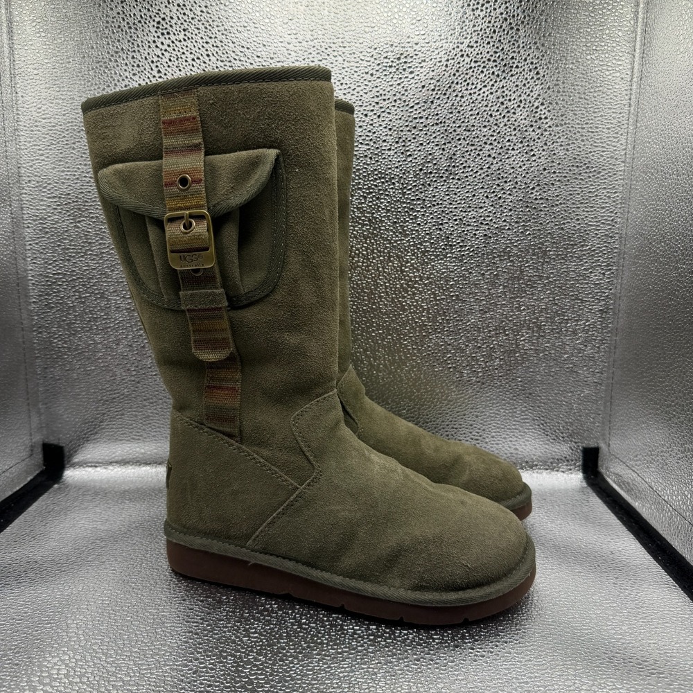 Size 5 UGG Australia Retro Side Zip Olive Green Womens Suede Pocket Cargo Boots